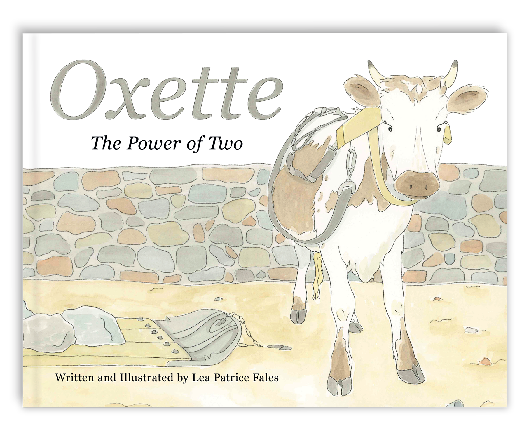 Book cover of Oxette: The Power of Two features an illustration of a yoked ox standing in a field in front of a stone wall.