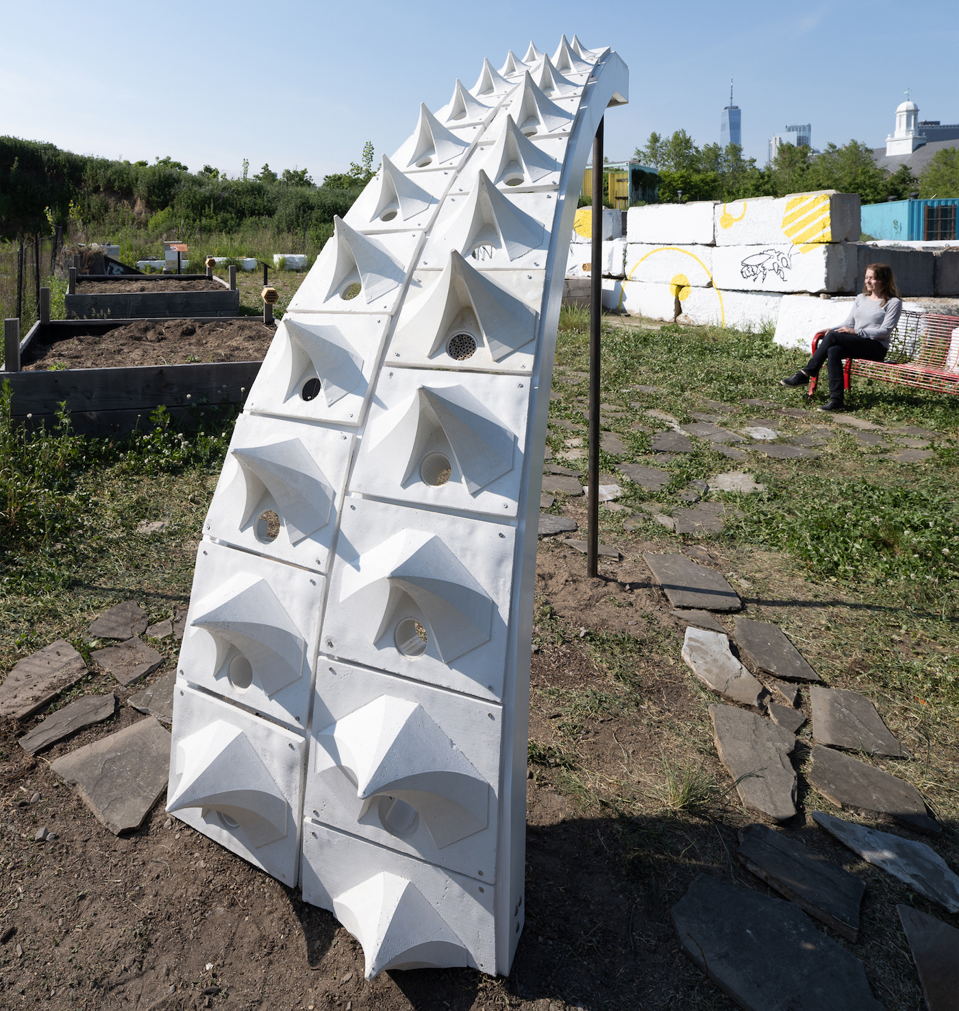 A “slice” of Harrison Atelier’s Pollinators Pavilion at the Bee Conservancy on Governors Island (photo by Adam Elstein)