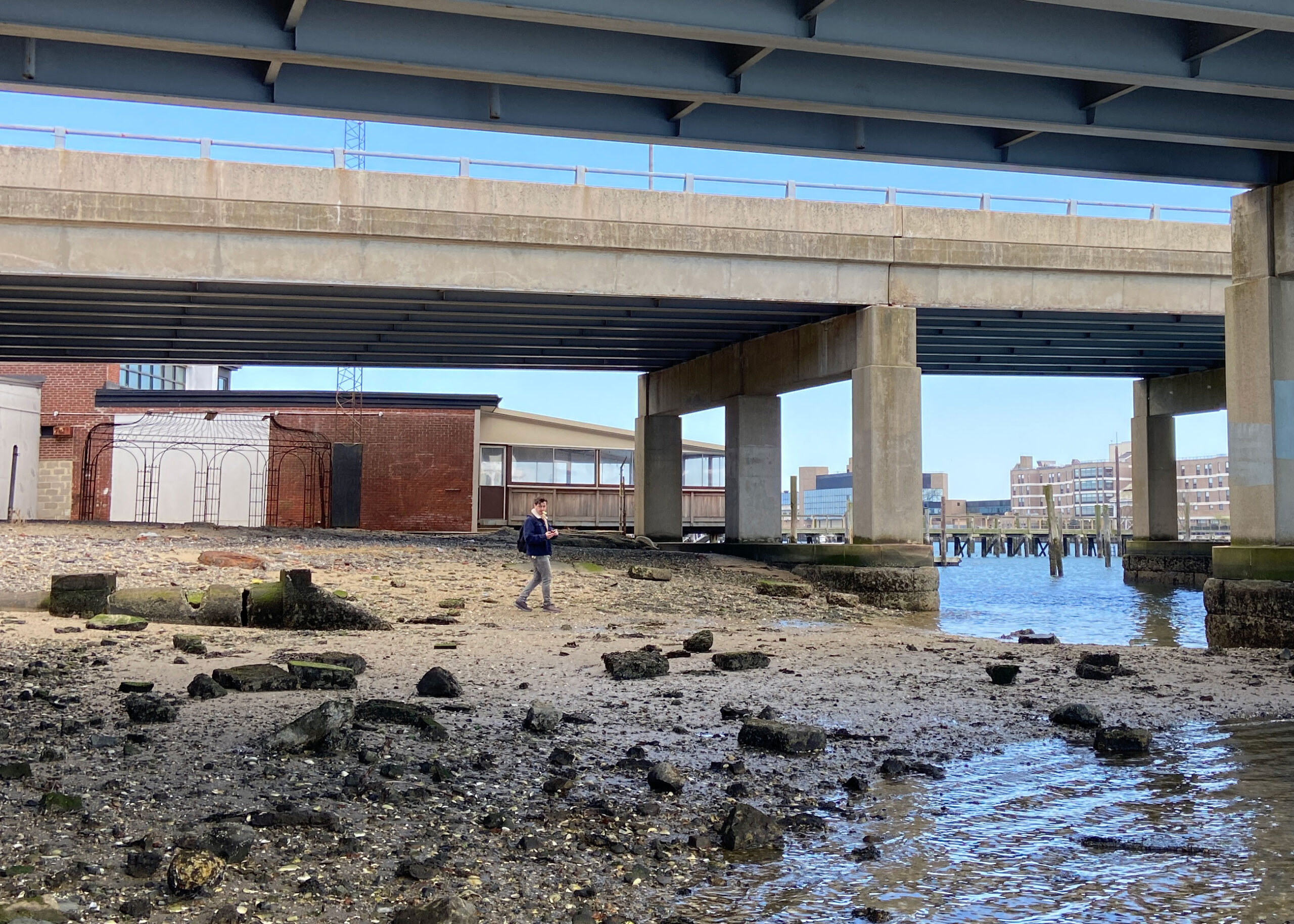 Students engage with the NYC shores in Land Studio II, part of the Master of Landscape Architecture (MLA) program (photo by Nell Heidinger, MLA ’25)