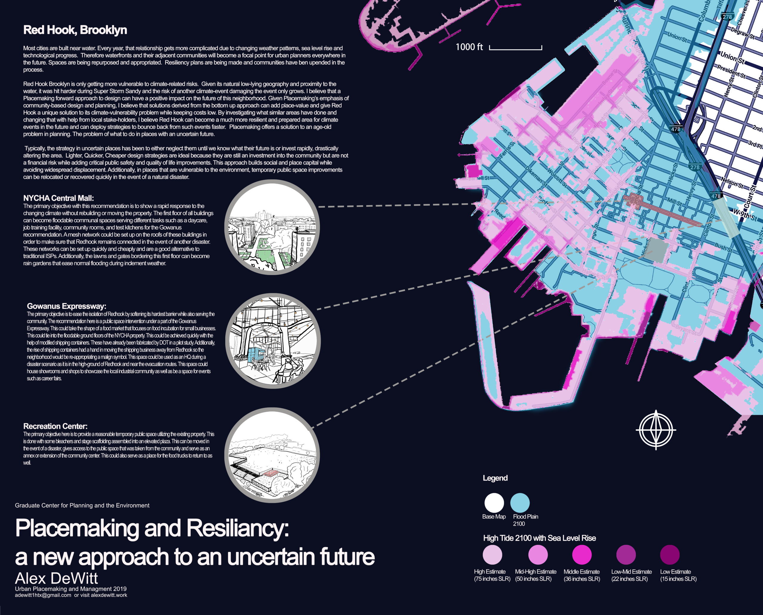 A one sheet for the project that includes its thesis and a map of Red Hook.