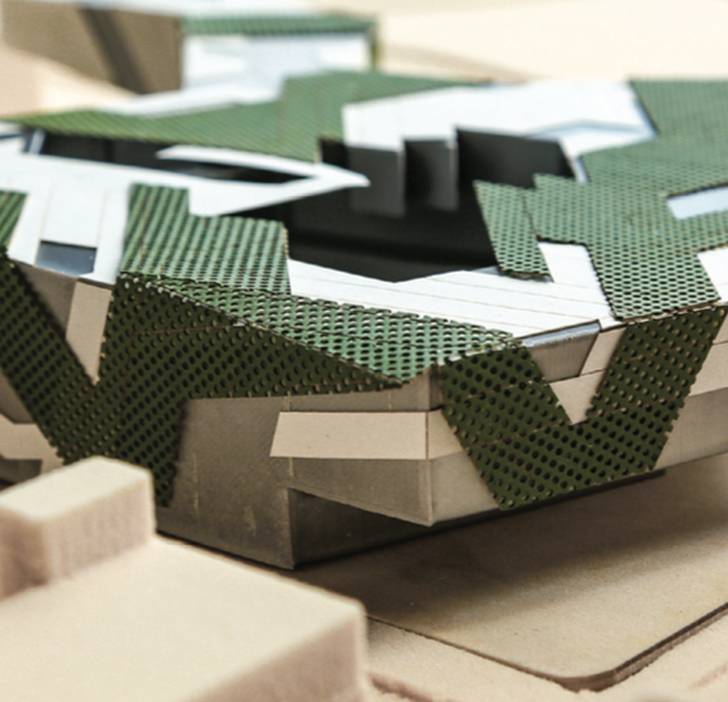 A closeup photograph of an architectural model.