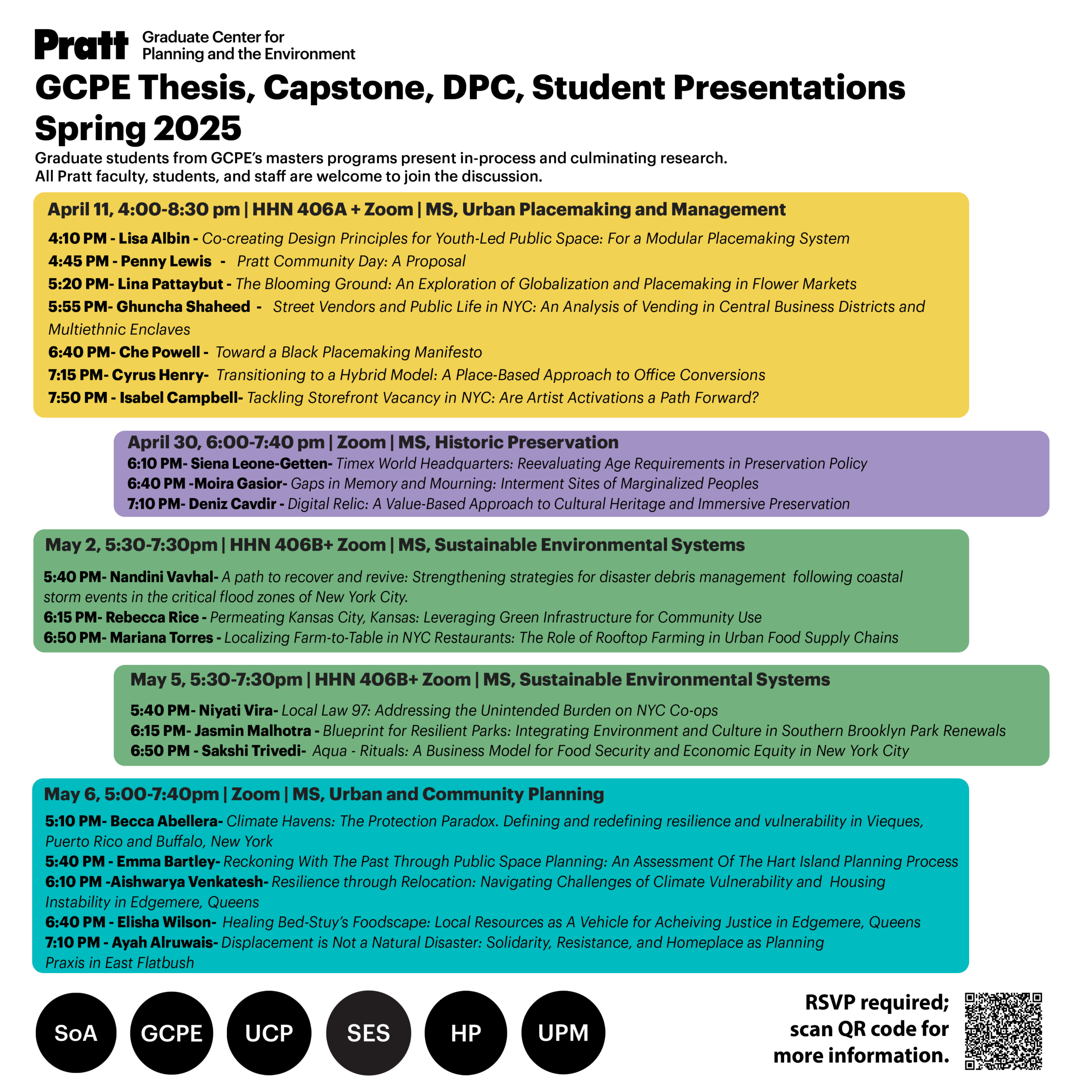 Poster titled GCPE Thesis, Capstone, DPC, Student Presentations, Spring 2025