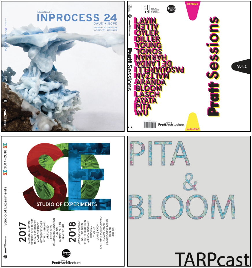 A grid edit of four different covers of the GAUD publications