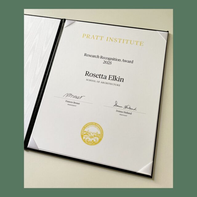 Congratulations to Rosetta S. Elkin for being presented with Pratt Institute’s Research Recognition Award! 
The Research Recognition Award recognizes cumulative and ongoing contributions to research, broadly defined. The RRA Committee reviews nominations for the award and recommends candidates to the Pratt Faculty Senate, which confers the award jointly with the Provost.
The committee acknowledged Rosetta’s varied contributions to the field of landscape architecture across architectural practice, pedagogy, and scholarship. Her research often takes her into the ground, as plant life develops underfoot. In writing and scholarship, she aims to experiment with the ways in which we compose our worlds, blurring the traditional boundaries in the research process. 
From her acceptance speech at the Awards Ceremony:
“I am not alone in believing that there are other ways of living with the land and advancing research through an enlarged sense of responsibility for the living environment. Accordingly, I share this award with the students and faculty committed to our experiment of shaping the first Landscape Architecture degree program at Pratt. 
"Through research, we are creating a model for landscape learning and design in the 21st century. After all, the purpose of looking to the future is to unearth and challenge present assumptions and practices.”
@prattinstitute
@prattsoa
@pratt_galaud
@practicelandscape