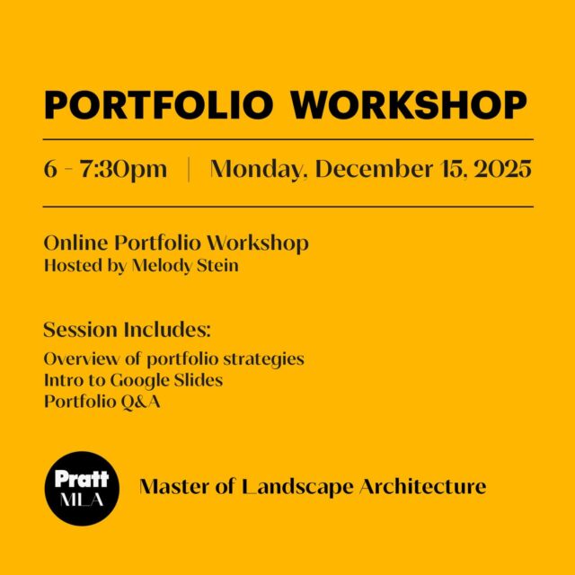 Attention, prospective students! If you’re currently at work on an application to Pratt MLA, we invite you to attend an online portfolio workshop that we’re hosting on Monday, December 15 from 6 - 7:30pm ET.
This session will be hosted by Pratt MLA faculty member Melody Stein, and will include information on dos and don’ts of portfolio-making. You’ll also see examples and discuss goals and strategies of portfolio-making.
The workshop will include:
— Overview of portfolio strategies, goals, and common approaches
— Crash-course in using Google Slides as an easy and free tool to build a compelling portfolio
— Portfolio Q&A: ask questions and get feedback on your portfolio progress or ideas
To attend, please RSVP via the link in our bio.
@prattsoa
@prattgalaud
@prattinstitute
@external__affairs