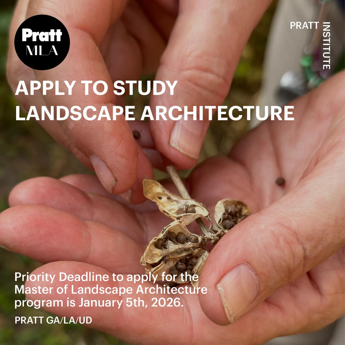 Priority Applications for Fall 2026 are due today, January 5th. Apply at link in bio. 
.
#Pratt #prattinstitute #masterlandscapearchitecture #landscapearchitect #prattsoa #prattgalaud #prattmla #studylandscape #graduatelandscapearchitecture