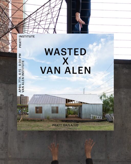 WASTED X VAN ALEN
Tuesday, April 7th 6:15 - 8:00 pm, Van Alen Institute 
Each year, Pratt hosts a public conversation about the status of waste in architecture. This year will focus on on the idea of reuse with a maximum economy of means. How can waste be re-thought as architecture with the very least amount of expenditure in terms of energy, labor, and capital? Is there even a zero-degree waste-to-architecture conversion, where the transition from one state to another is almost purely a mental reframing?

Please join us for an evening of presentations on the architecture of re-use, featuring short talks by New Affiliates (Ivi Diamantopoulou and Jaffer Kolb), Stock-a-Studio (Xavi Aguirre), and Estudio [PM] (Paula Stoddard Sotomayor and Michael Ortiz Jiménez), a moderated panel discussion with Pratt Associate Professor Stephanie Bayard, and an introduction by Andrew Holder, Chair of Graduate Architecture, Landscape Architecture, and Urban Design. Students will exhibit recent work on material re-use at Pratt, including a series of stools that will be used for event seating.

@van_alen @new_affiliates @stock_a_studio @_estudiopm_ @stephaniebayard @andrewjamesholder 

#PrattInstitute #PrattSOA #PrattGALAUD #Wasted #VanAlen