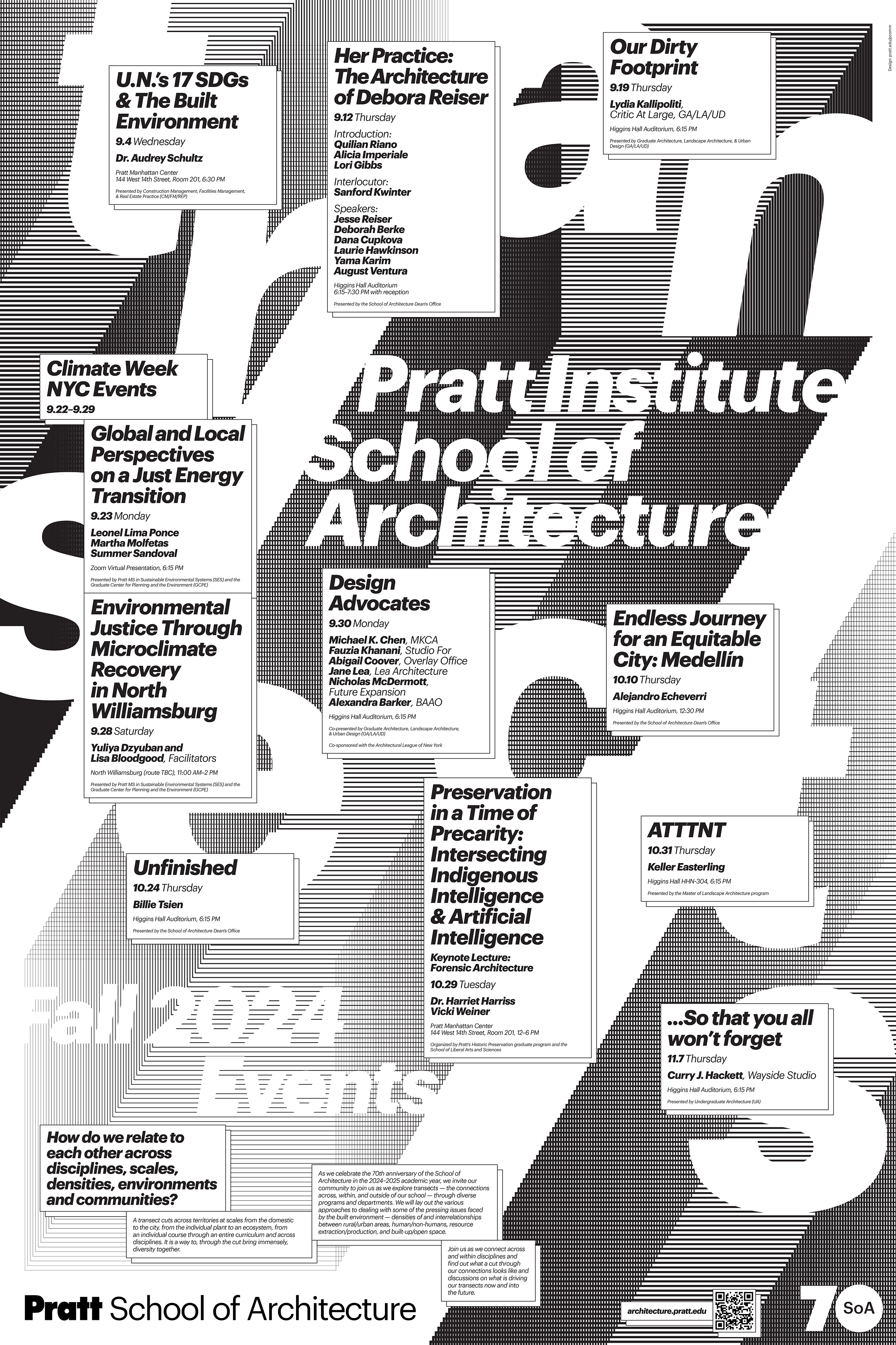 Pratt Institute School of Architecture event poster for Fall 2024, event details are described in the article.