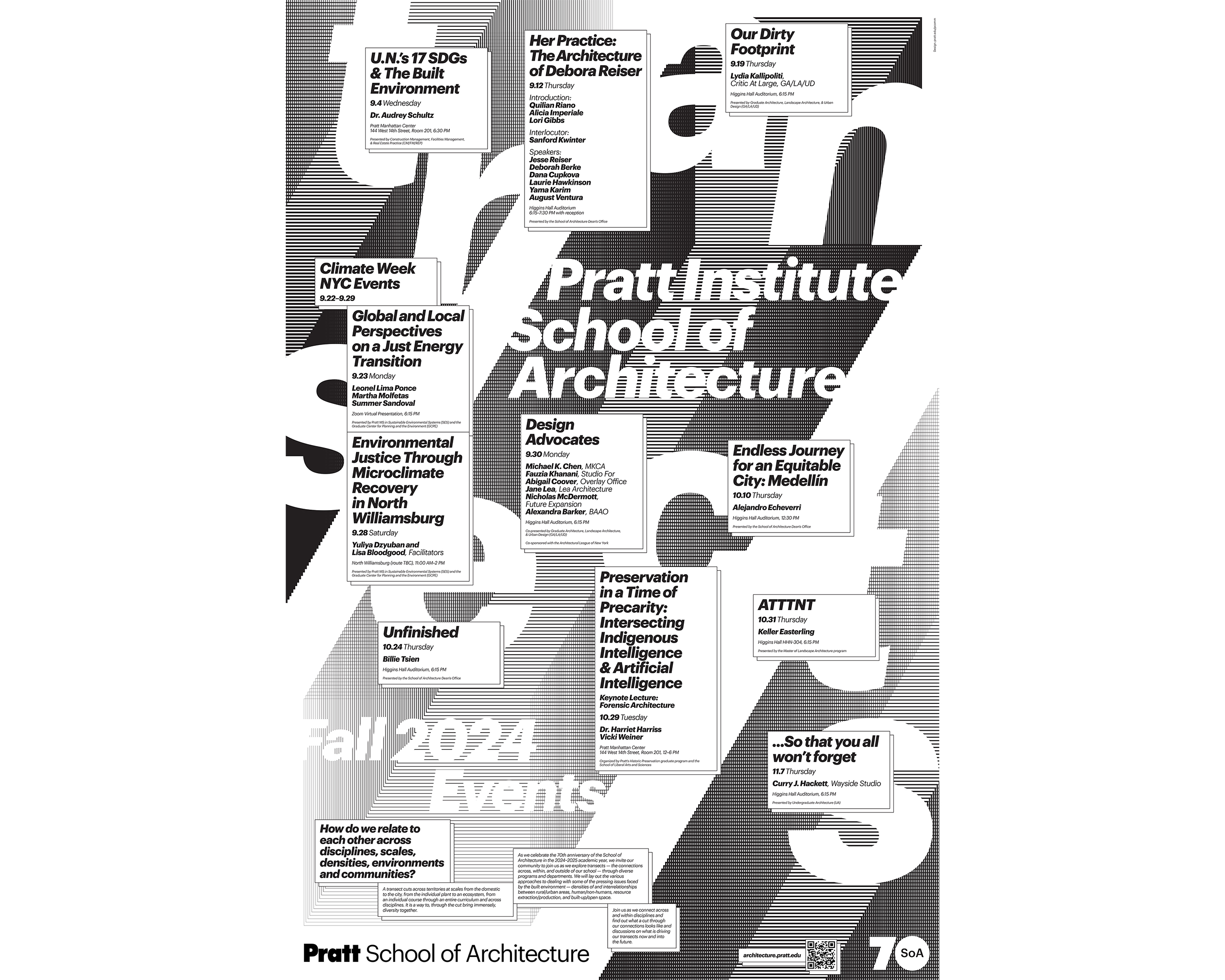 Pratt Institute School of Architecture event poster for Fall 2024, event details are described in the article.