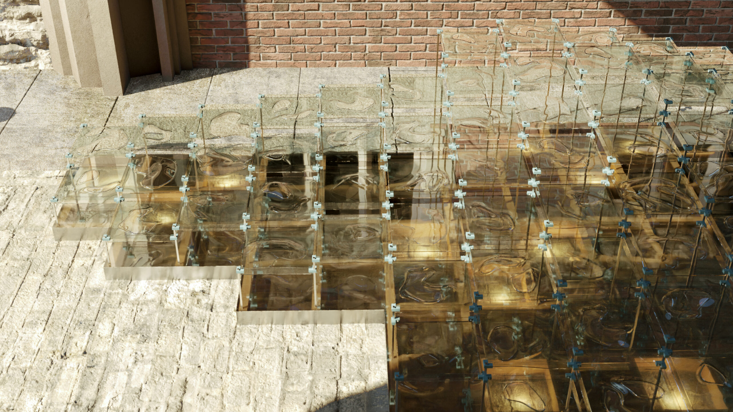 Installation zoom-in view to see the quality of reflection and refraction from the modules.