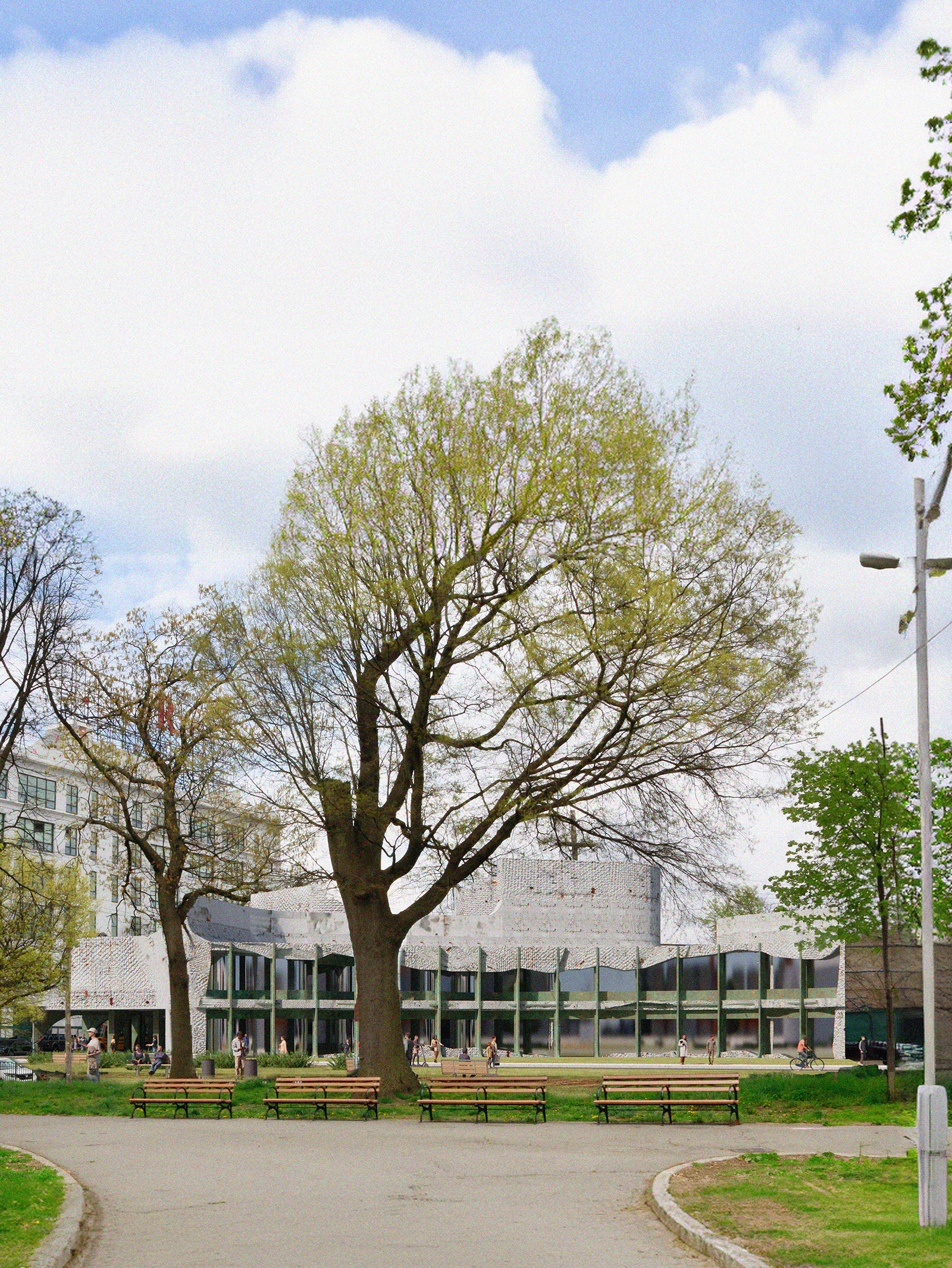 Digital Rendering of the Redhook Middle School's Front facade, looking from the Coffey Park, which is right in front of the project site.