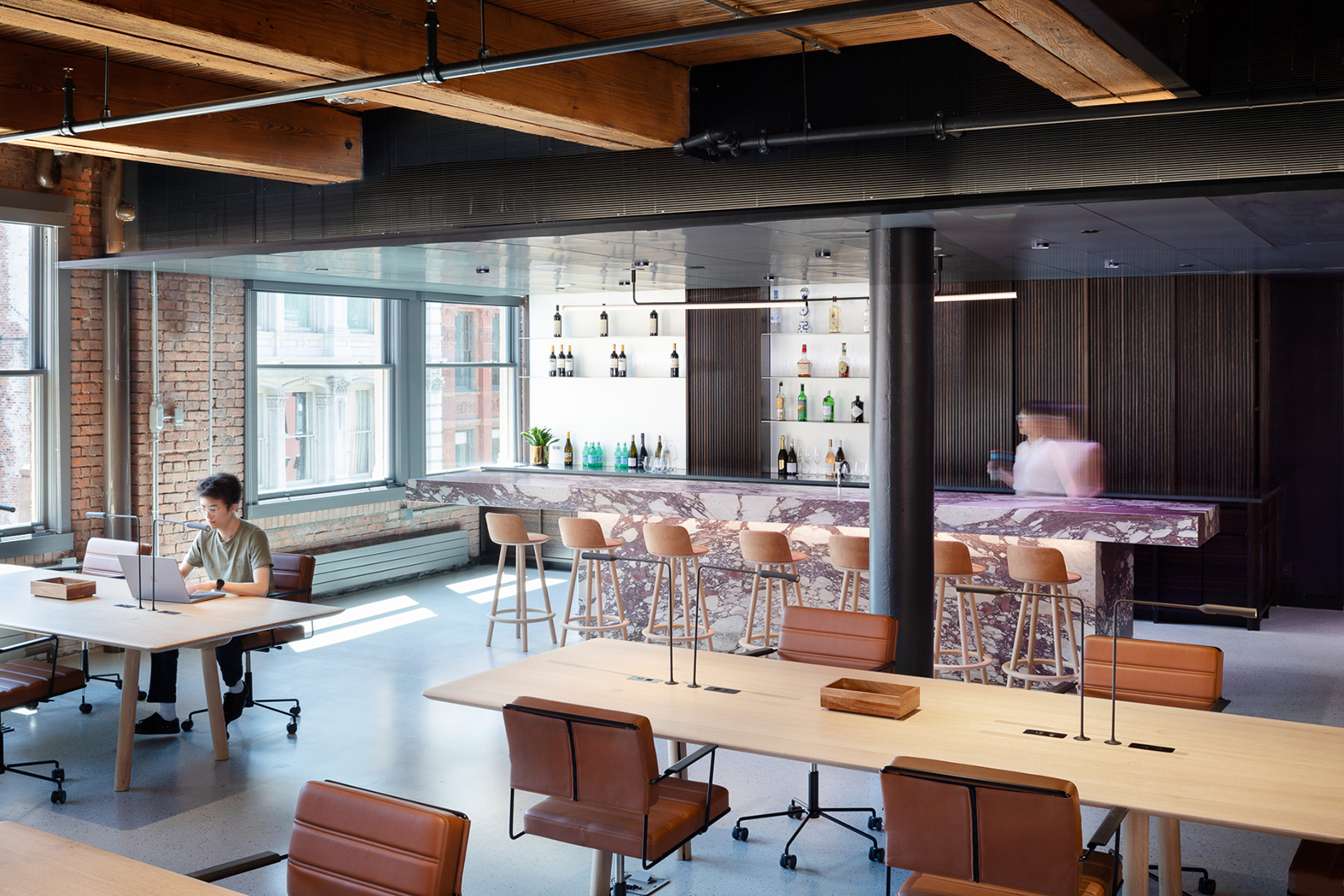 View of office interior toward bar