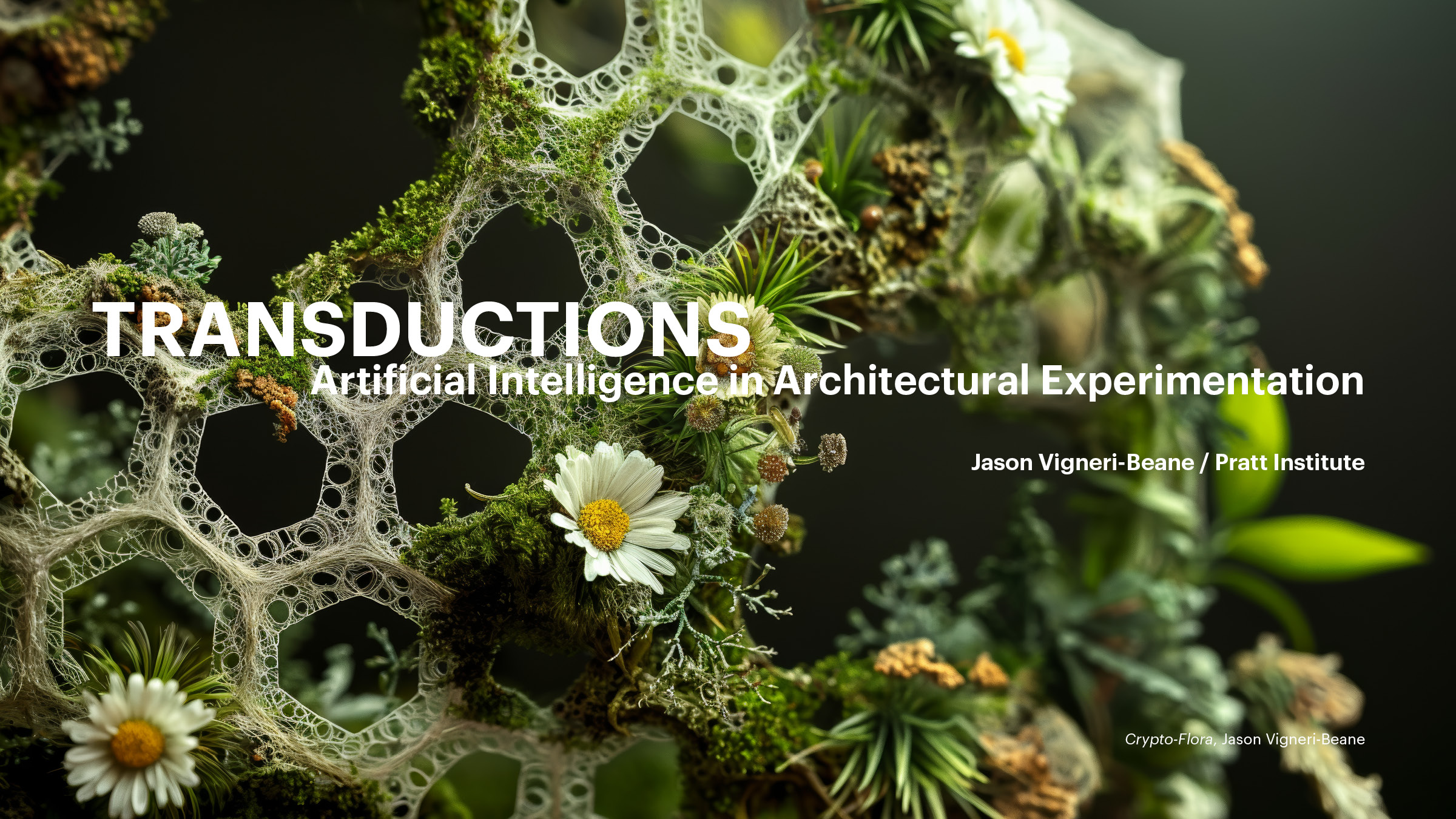 A title slide with close up imagery of synthetic vegetation.