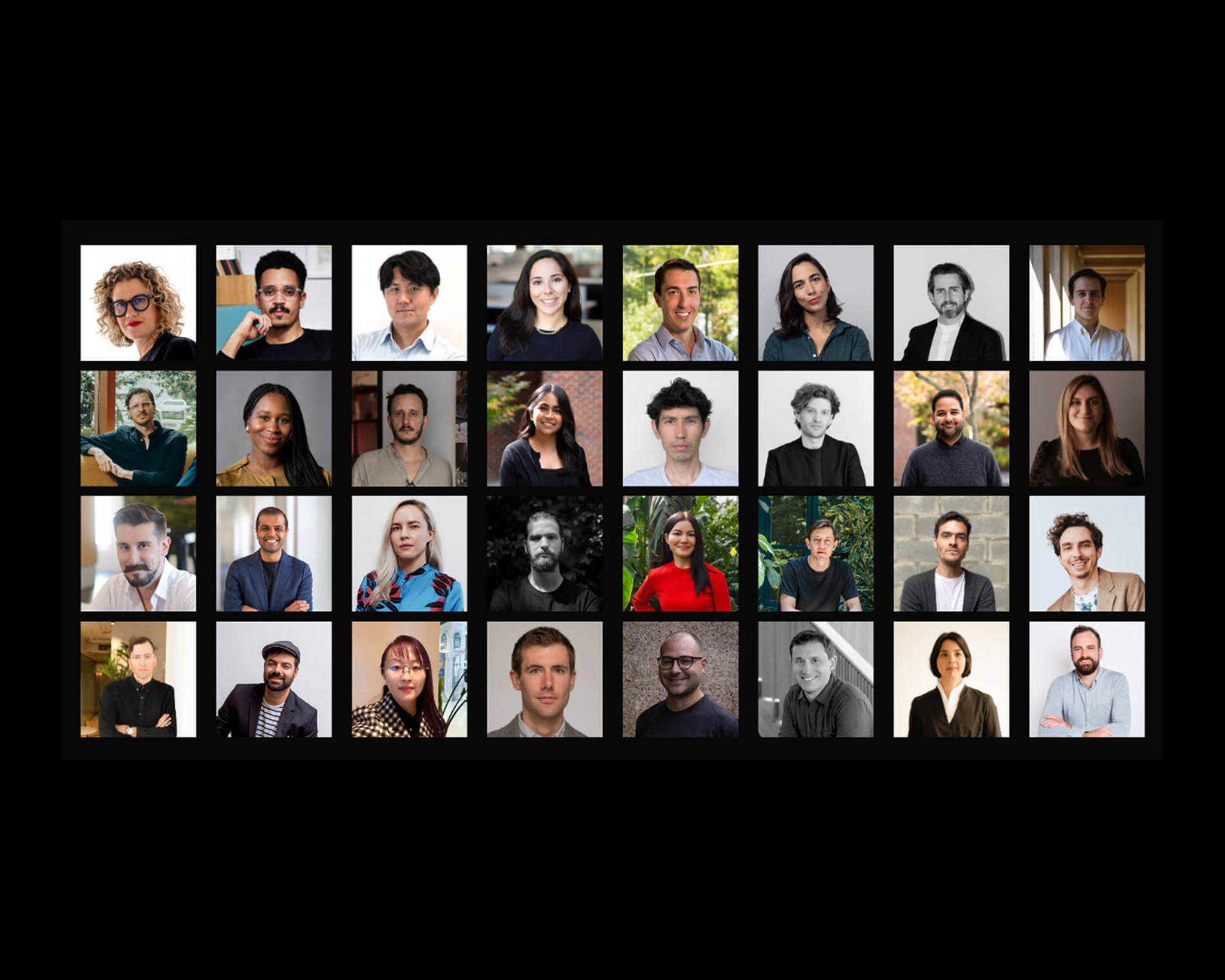 Multiple square portraits of people against a black background.