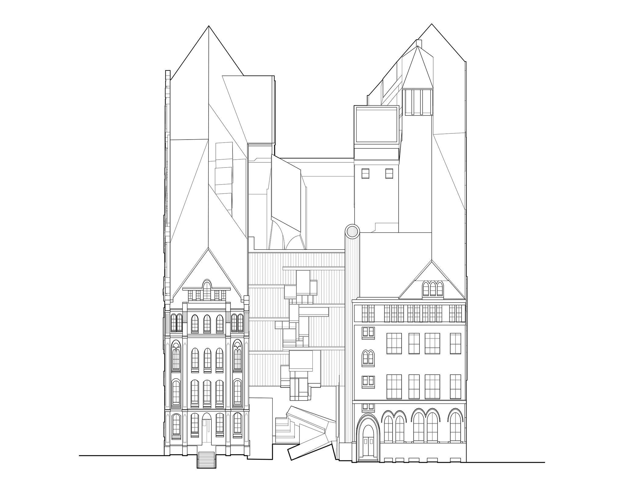 Black and white architectural drawing.