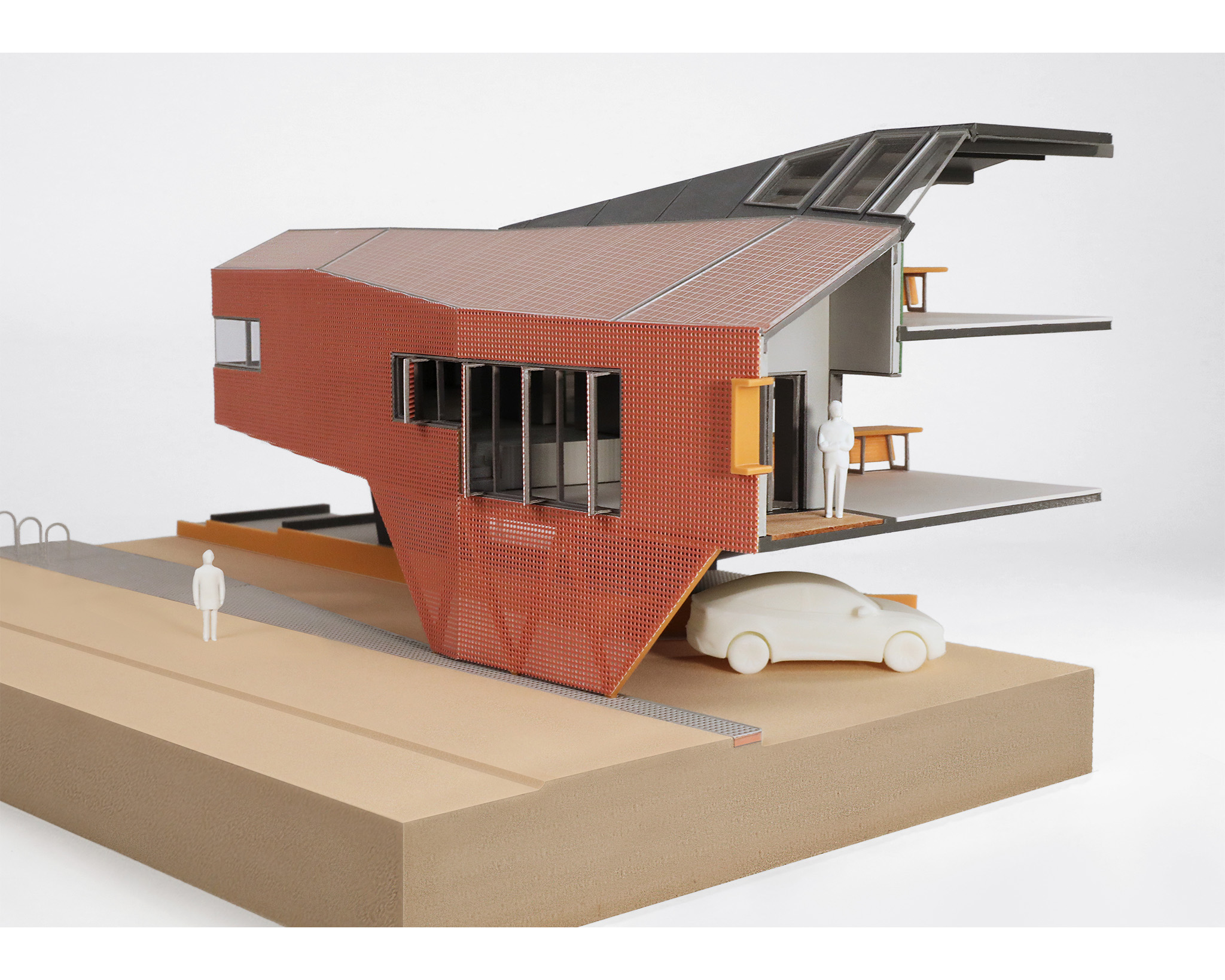 An orange architectural model.