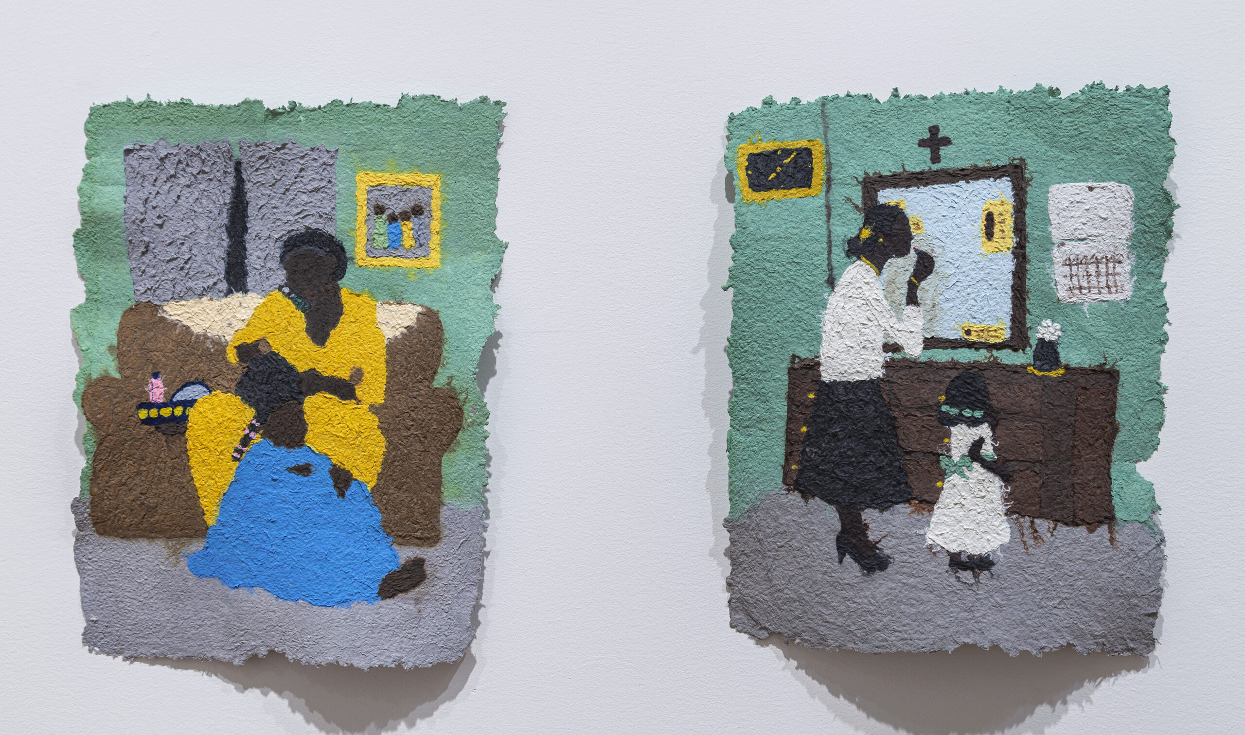 two fabric prints, showcasing black life in america