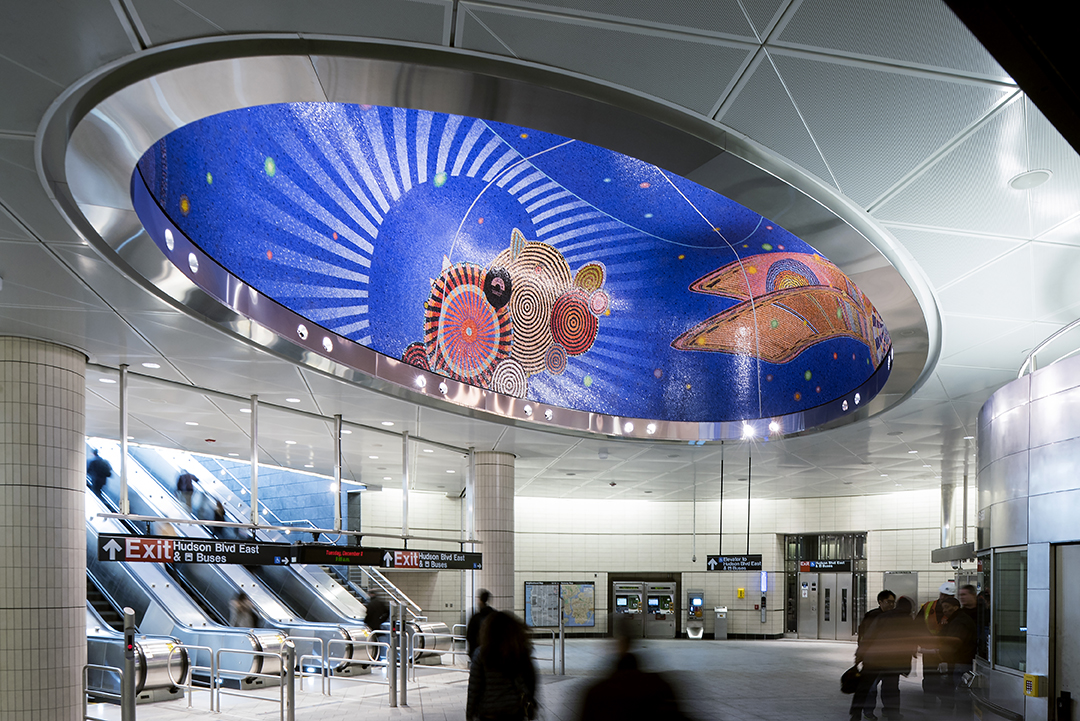 Photo of installation by Xenobia Bailey in the 34th Street-Hudson Yards (7) New York City subway station