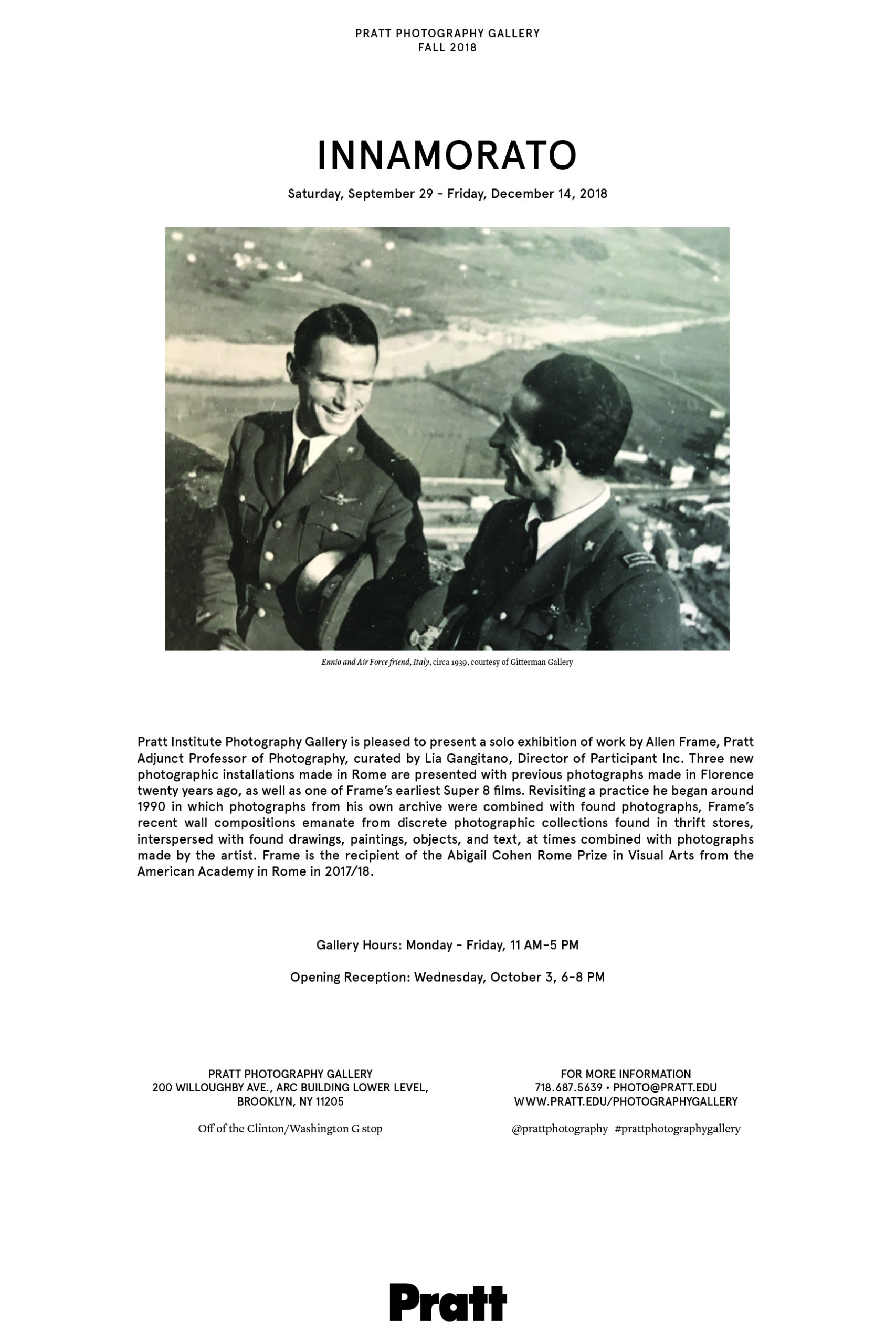 White poster with an image at the center for the Inamorato Exhibition.