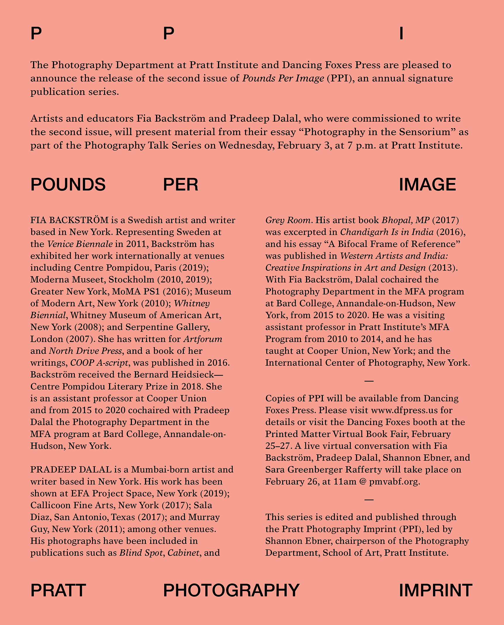 Poster with a pink background and bold text for the PHOTOGRAPHY IMPRINT announcement.