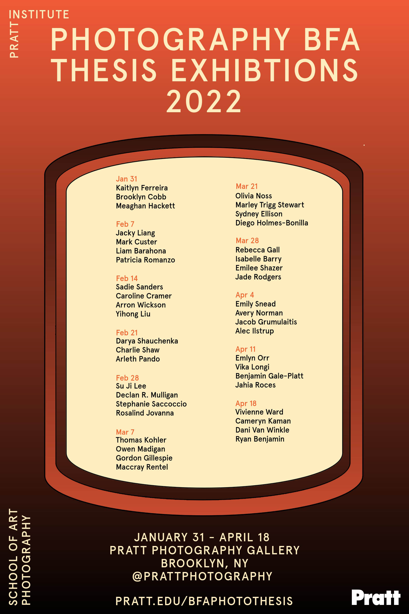 Poster reads details of Photography BFA Thesis Exhibitions 2022