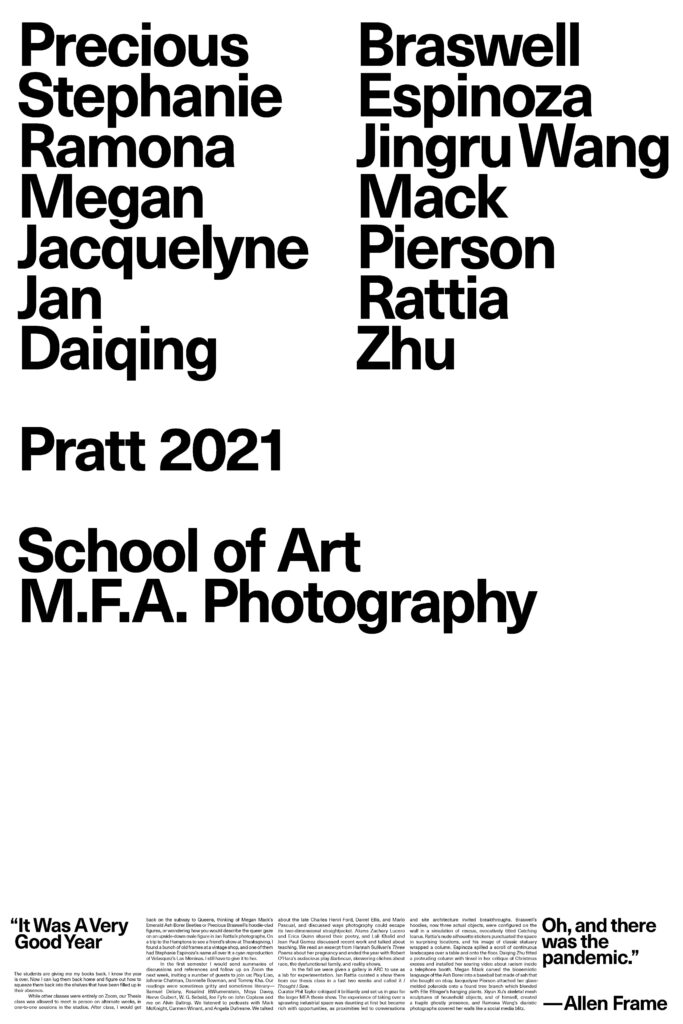 Poster for the School of Art M.F.A. Photography series with names of participating artists in black, large font on a white background.