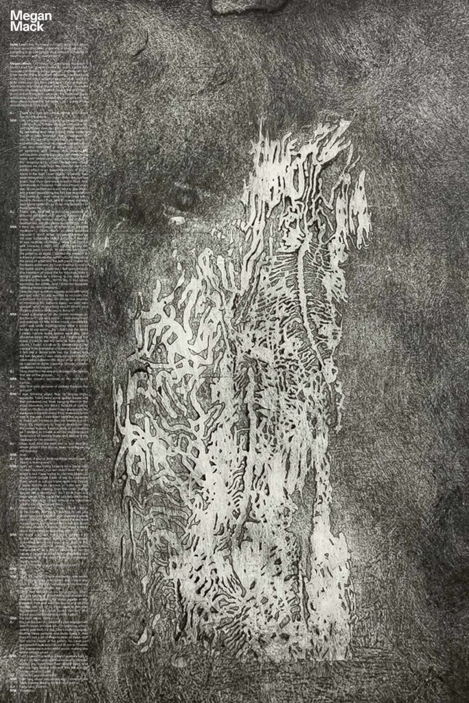 Abstract white shape against a grainy grey background.