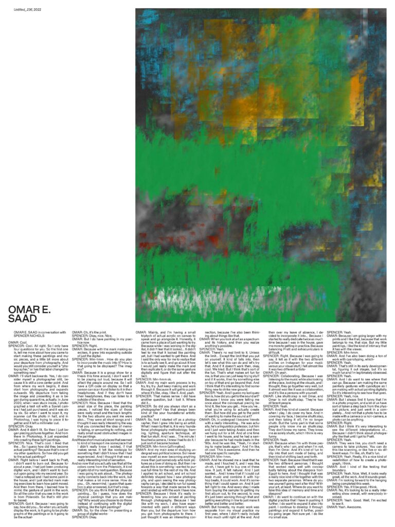 A digitally destructed image of passing clouds creating box-like artifacts and green and yellow hues throughout.