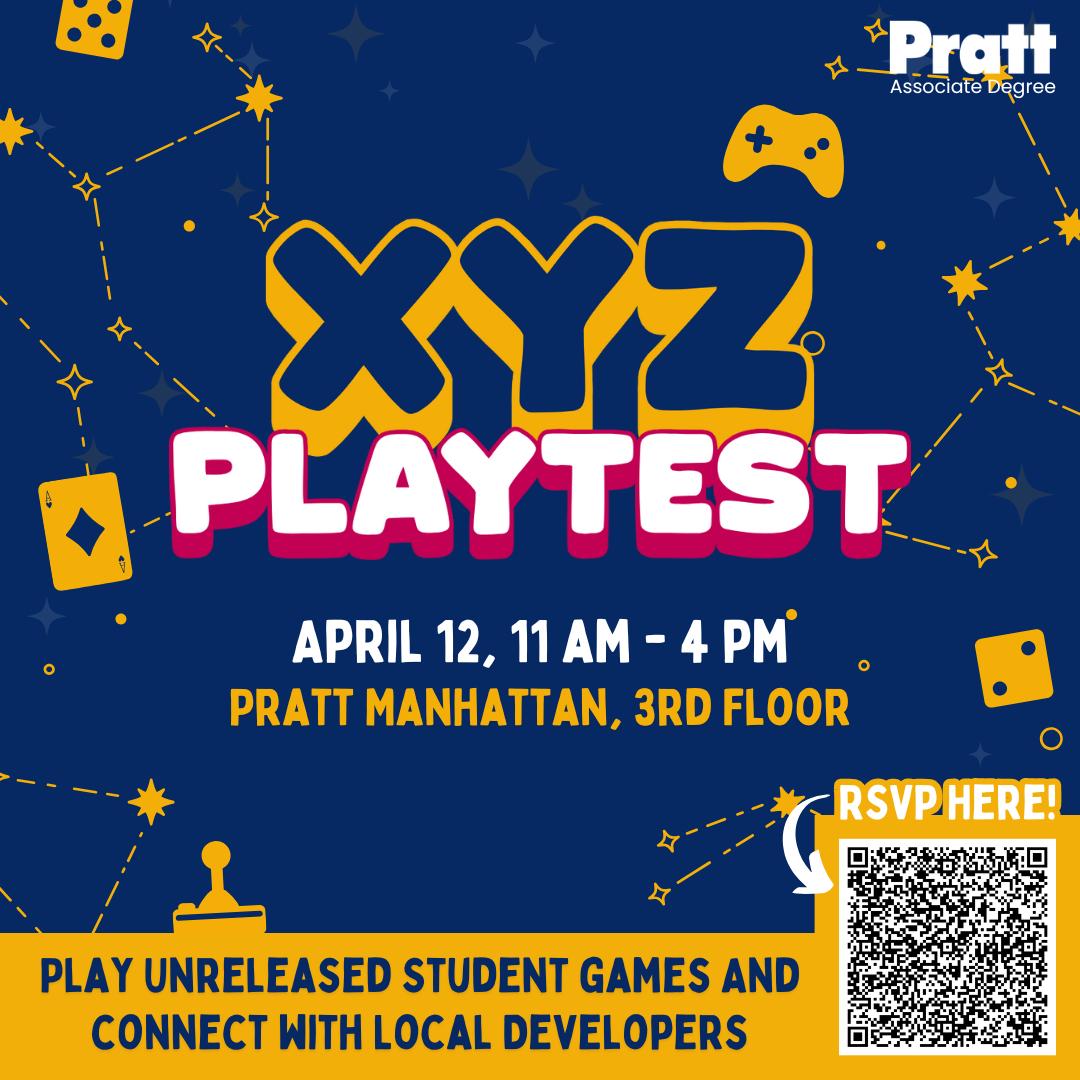 🎮 Attention game enthusiasts!! Join us this Saturday for an exclusive playtest featuring works in progress from young and talented game design students! Get a sneak peek at the latest creations, enjoy free lunch, and be part of the gaming community. 
📍 Location: 144 W 14th Street, 3rd Floor, New York, NY, 10011
⏰ Time: 11:00 am - 4:00 pm
📅 Date: Saturday, April 12th
Spaces are limited, so be sure to register today! 👾 Open to ages 16+ (under 18 with parent or guardian). 
#prattinstitute #pratt #studentsuccess #playtest #gamingcommunity
