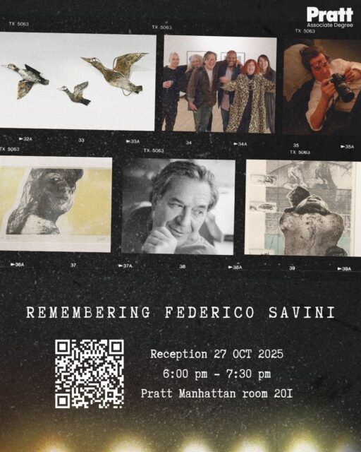 Join us for a special reception celebrating the life and work of our dear friend and colleague, Federico Savini. Come share stories, reminisce, and celebrate the bright life he lived. 
Scan the QR Code to Save the Date! 
🕊️ Date: October 27, 2025 
⏰ Time: 6:00 pm - 7:30 pm 
📍 Location: 144 West 14th Street, Room 201, New York, NY, 11001 
This reception was made possible thanks to Jorge Oliver, Jane South, Susan Young, Perry Han, Lieh Sugai, Miguel Villalobos, and the Darkroom Monitors. 
#PrattInstitute #InLovingMemory