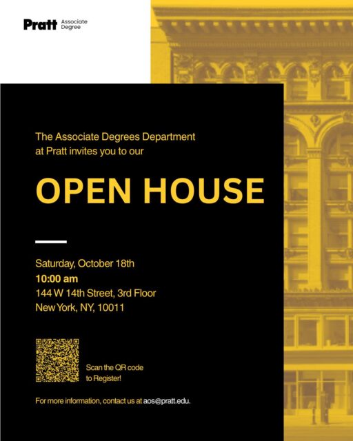 Your creative journey deserves a bold beginning--and Pratt is where it starts ✨ 
Join us for the Associate Degrees Department Open House on Saturday, October 18th, where you’ll meet faculty, explore programs shaped for today’s creative industries, and get a real feel for how Pratt turns passion into possibility! From design to art and everything in between, this is your chance to see what your future could look. Scan the QR code to RSVP!
📅 Saturday, October 18th 
🕙 10:00 AM
📍 Pratt Manhattan campus - 144 W 14th Street, 3rd Floor, New York, NY 10011
 #prattinstitute #studentsuccess #informationsession #openhousesaturday #campuslife