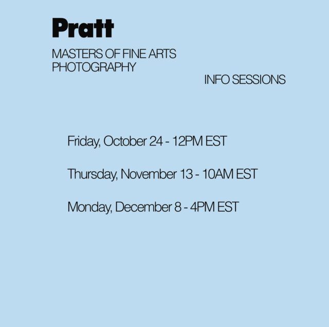 Interested in applying to an MFA program? Learn more about Pratt Photo MFA in a virtual info session.

The sessions will be led by Program Director Katherine Hubbard and first-year student Chance Allen. 

We hope to see you there! ✨

Register via the LINKS in our bio.

@prattinstitute @soartpratt #PhotoMFA