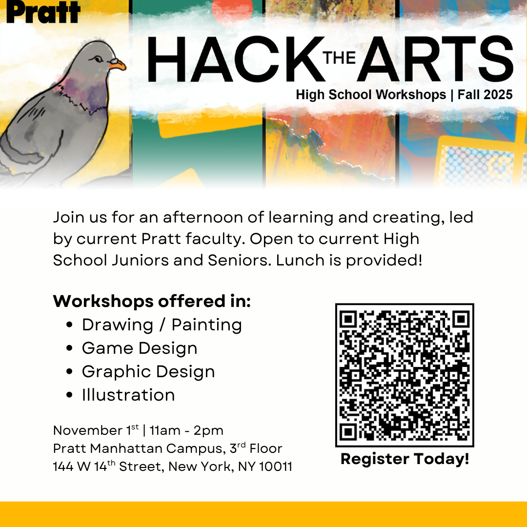 📢 We're excited to share that our annual Hack the Arts is back! 🌟 This is a series of creative, hands-on workshops curated for high school students to experience the chance of exploring diverse creative disciplines and experience what it's like to be in a professional university setting with our esteemed professors. 
Know someone ready to get their hands messy and their creativity flowing? Tag them below! 👇 Sign-ups are open now through Friday — don’t miss out! https://www.eventbrite.com/e/hack-the-arts-2025-creative-arts-workshops-at-pratt-manhattan-tickets-1804046324119
#PrattInstitute #arteducationforkids #creativeworkshop #FutureArtists #StudentOpportunities