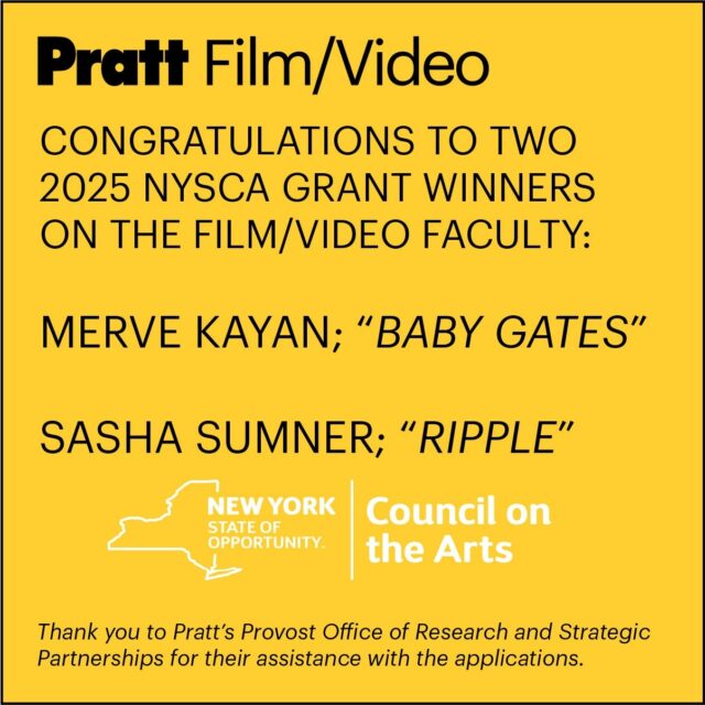 We are so pleased to share that F/V faculty members Merve Kayan and Sasha Sumner are 2025 NYSCA grant recipients. #prattfaculty @prattfilm_video 
-------------------------------------
About the New York State Council on the Arts

The mission of the New York State Council on the Arts is to foster and advance the full breadth of New York State’s arts, culture, and creativity for all. To support the ongoing recovery of the arts across New York State, the Council on the Arts will award over $161 million in FY 2026, serving organizations and artists across all 10 state regions. The Council on the Arts further advances New York's creative culture by convening leaders in the field and providing organizational and professional development opportunities and informational resources. Created by Governor Nelson Rockefeller in 1960 and continued with the support of Governor Kathy Hochul and the New York State Legislature, the Council is an agency that is part of the Executive Branch. For more information on NYSCA, please visit arts.ny.gov.
@NYSCouncilontheArts.