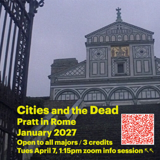 Film/Video Professor Jim Finn is running a zoom info session (sign-up link https://bit.ly/4v3gF8s) on Tuesday April 7 from 1:15-2:00. He is teaching a course next January in Pratt Rome called Cities and the Dead on the portrayal of death in the arts through walking tours, film screenings, museum visits and field trips to Florence and the outskirts of Rome. Themes include Memento Mori —Remember your Death— the ancient practice of focusing on a meaningful life by reflecting on death; the Italian invention of tarot cards; and visits to locations of stylized Giallo horror films. Students will create projects based on these themes. Please add your name to be invited to the Tuesday April 7 zoom session at 1:15pm. (https://pratt.zoom.us/j/99802924729) Or write for more info to: jfinn10@pratt.edu. The course is open to all majors / 3 credits.

@prattfilm_video