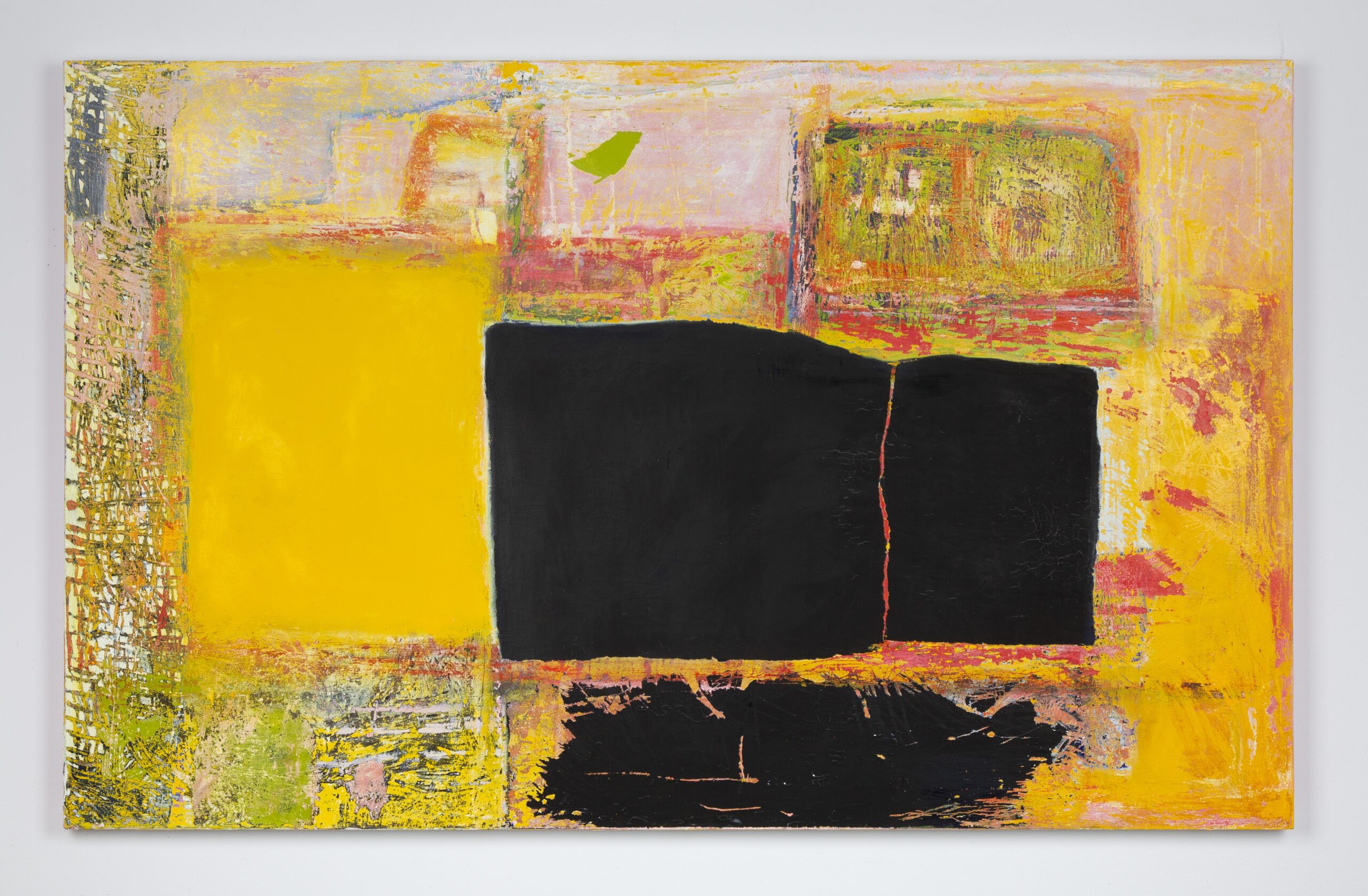 painting by nikki terry, with yellow and black abstract cubes, painted with authentic strokes and quality