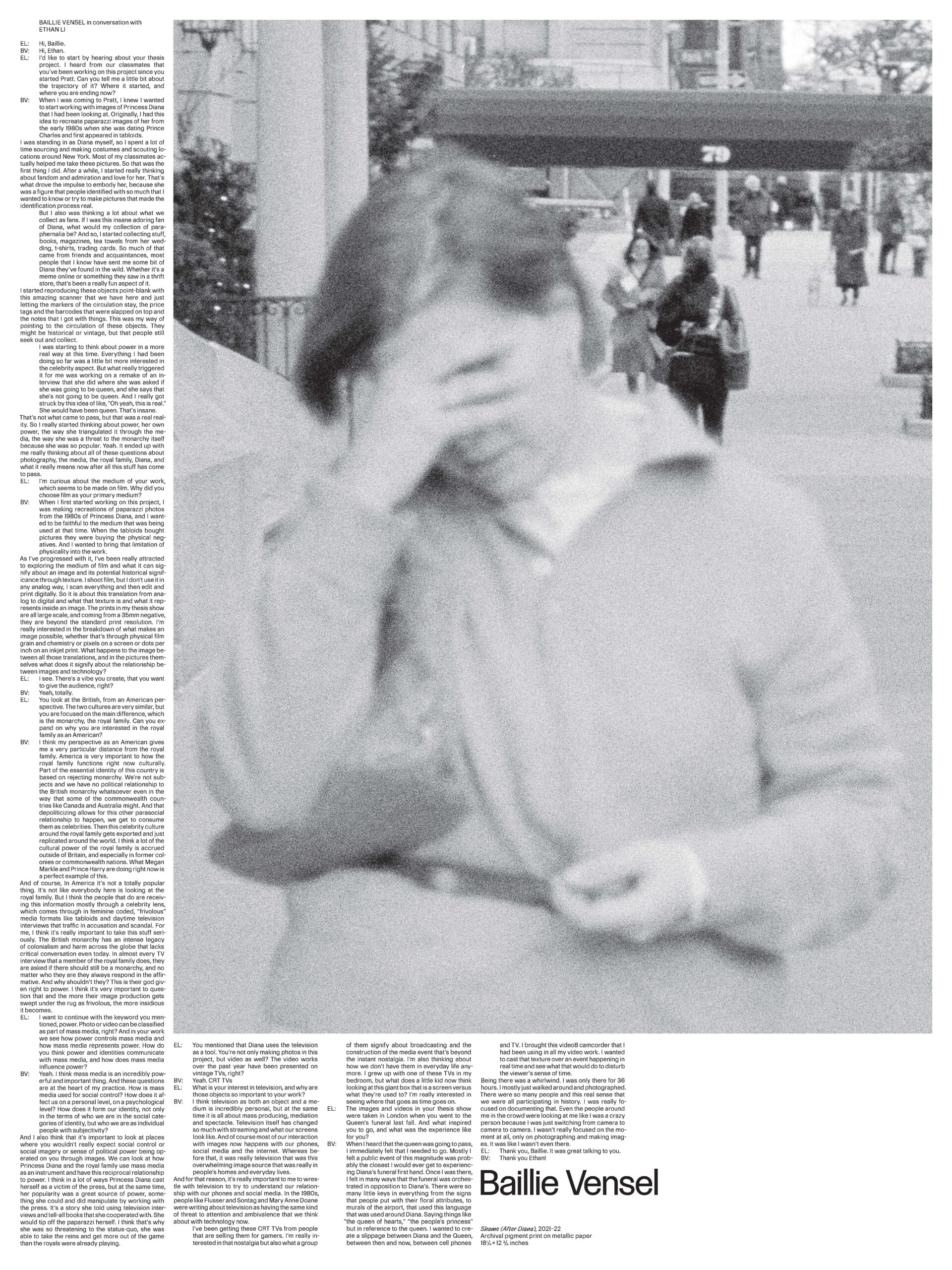 A grainy black and white photograph of a woman on the streets of New York covering her face. She is in the foreground of the photo and is somewhat out of focus. Behind her is the entrance to an apartment building and other people walking on the sidewalk.