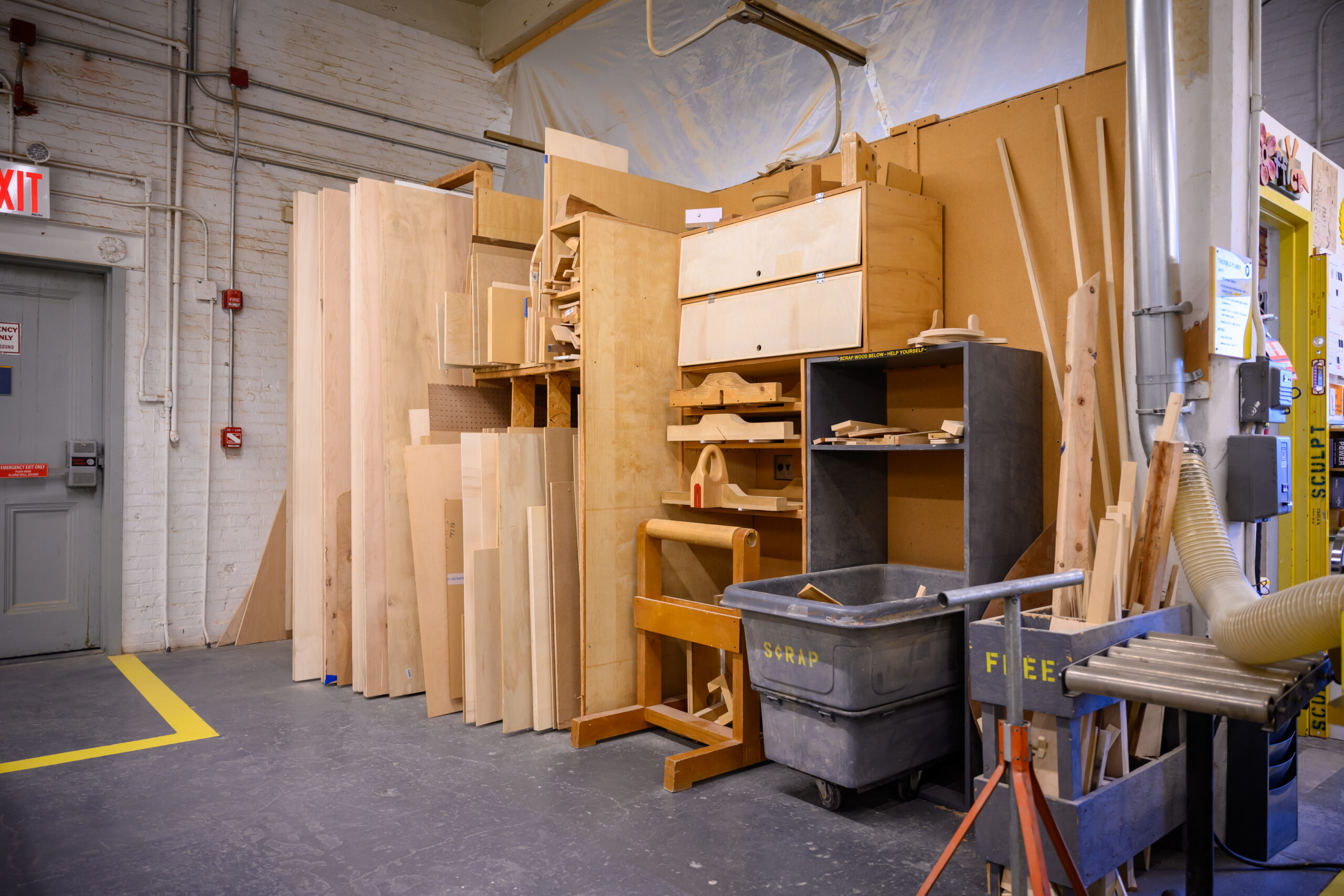 Wood panels and materials in Fine Arts woodshop
