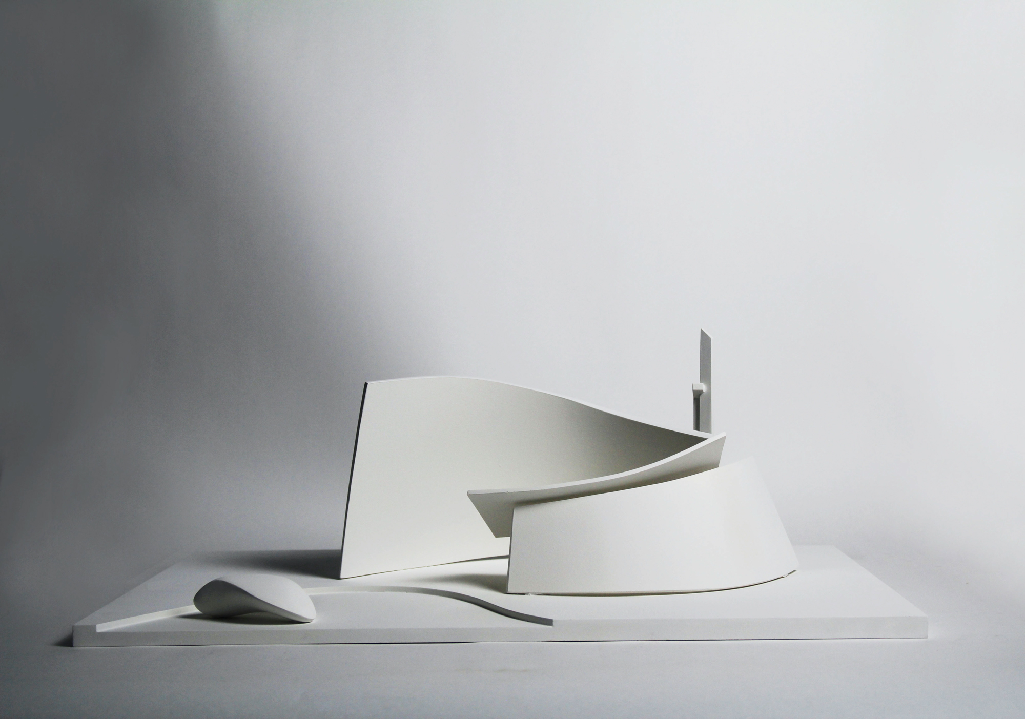 a model of a temple composed of large white planes