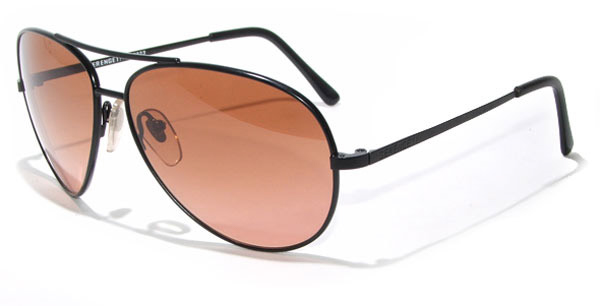 black metal aviator-style sunglasses with orange lenses
