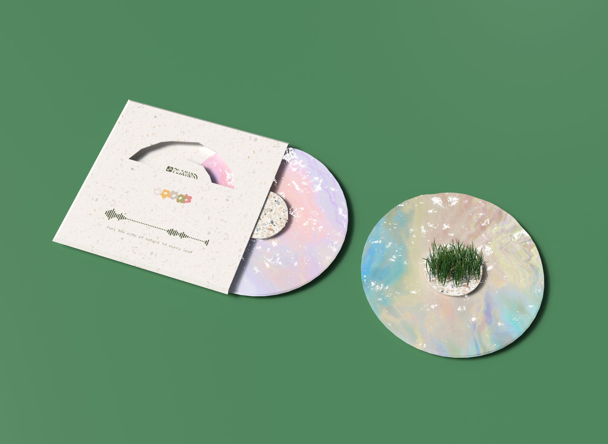 A small disc that functions as sustainable packaging for plants against a green background