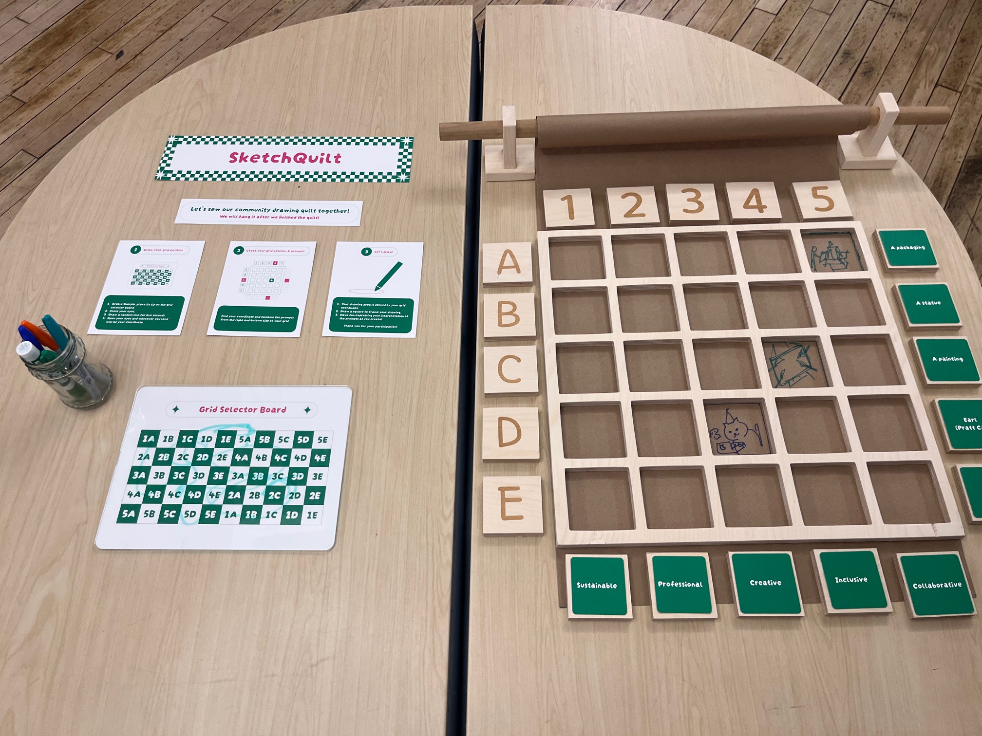 Close-up view of a tabletop activity setup called 