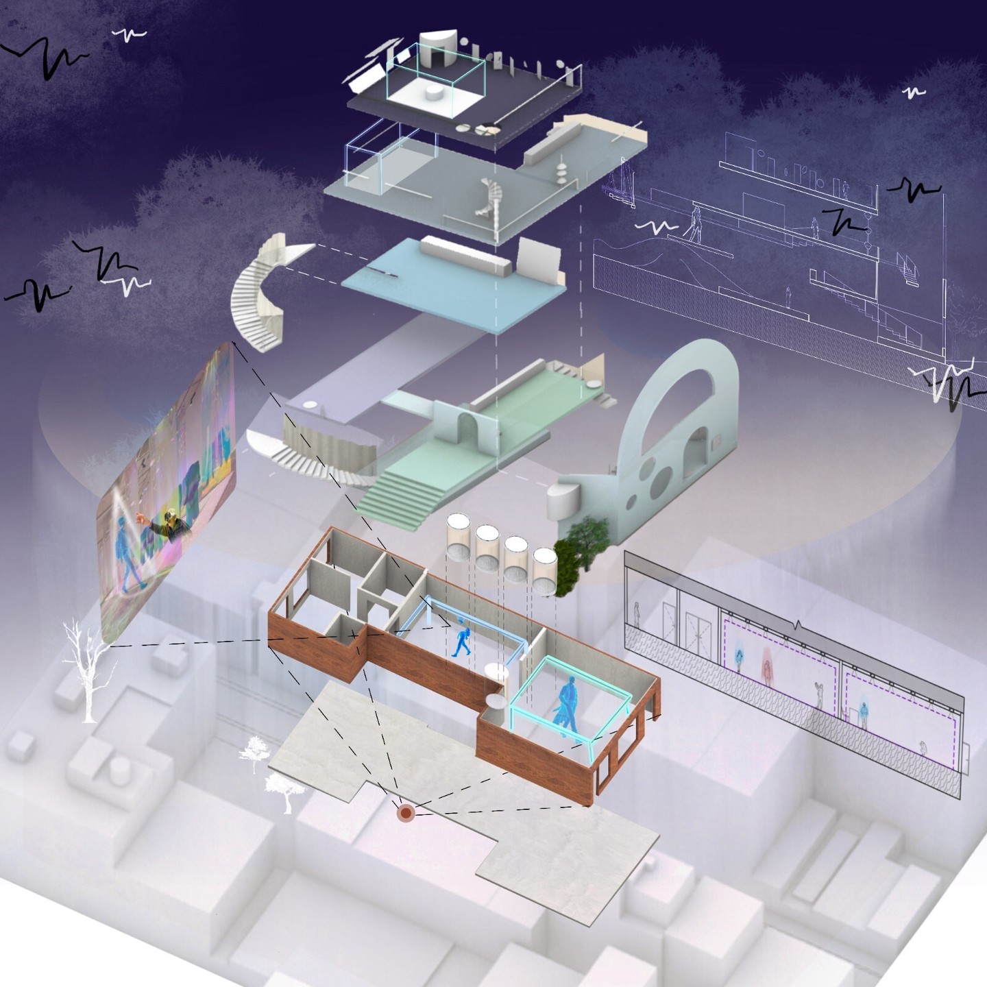 Hanna Zheng, BFA'25
ReStyle Reality
This hetero-topic fashion store exists simultaneously in three realities, connecting users at home, in-store, and in virtual spaces through holographic technology. Digital twins enable instant teleportation and trying clothes virtually. The architecture defies physical constraints with floating floors, perspective- shifting mirrors, and voyeuristic level gaps, transforming everyone into both observer and observed while blurring physical-digital boundaries.
Thesis advisor: John Nafziger
#prattint2025book
#prattint2025bookbfa
#pratt_sod
#prattshows2025
#PrattGrad25
@prattinstitute
@pratt_sod