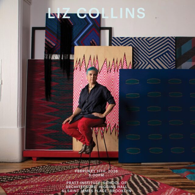 Join us for an evening lecture with multidisciplinary artist Liz Collins on February 11, from 6:00–8:00 PM EST, at Pratt Institute’s School of Architecture in Higgins Hall. 

Liz Collins is a Brooklyn-based multidisciplinary artist whose work spans textile installation, sculpture, drawing, performance, and design. Her practice challenges the boundaries between art and craft, embracing textiles as a site of abstraction, political resonance, pleasure, and collective experience. Through decades of experimentation, Collins has played a pivotal role in expanding the possibilities of contemporary fiber-based art.

Over the past two decades, Collins has presented solo exhibitions and large-scale installations at museums and galleries in the U.S. and internationally, including the Museum of Arts and Design (NY), the Tang Teaching Museum (Skidmore College), Knoxville Museum of Art, Rossana Orlandi (Milan), and Touchstones Rochdale (UK). In 2025–26, the RISD Museum presented Liz Collins: Motherlode, a major mid-career survey spanning more than 30 years of work. Her work has been featured in major group exhibitions such as the 60th Venice Biennale (2024) and Woven Histories: Textiles and Modern Abstraction, presented at LACMA, the National Gallery of Art (DC), the National Gallery of Canada, and MoMA. Collins’s work is held in major public collections including RISD Museum, Museum of Arts and Design, Museum at FIT, MASP, and more.

Tickets are available via the link in our bio. 

Photography: Joe Kramm

@prattinstitute @pratt_sod
