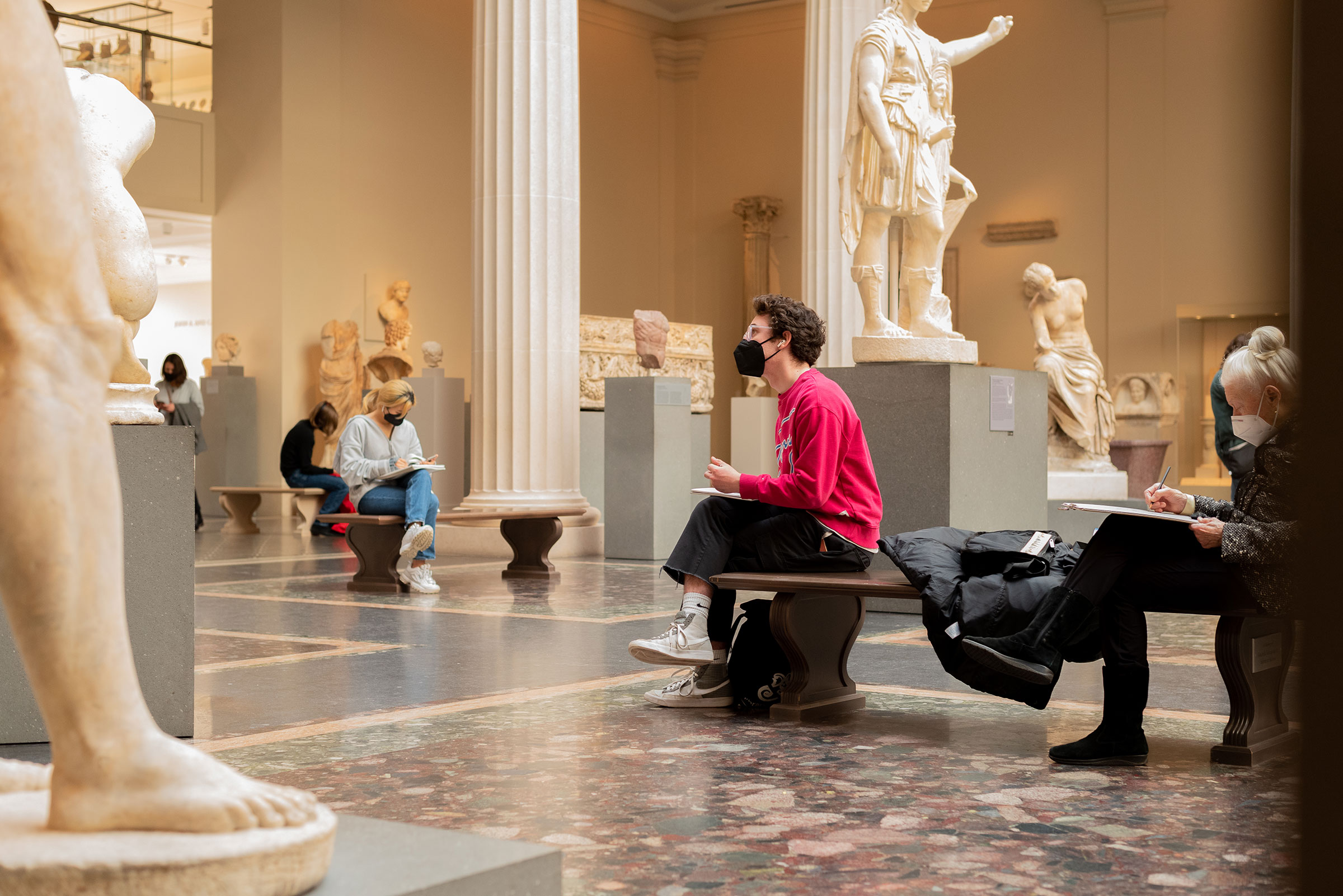 Pratt students sketching at the Metropolitan Museum of Art (photo by Jordan Anna Torres, BFA Photography ’25)