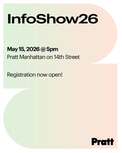 Registration is now open for InfoShow26 via the link in our bio! 
InfoShow26 is the annual showcase and celebration of School of Information (iSchool) student work. Organized like a conference, InfoShow26 includes presentations, panels, posters, digital and non-digital object exhibitions, and demos/interactives from students in these four areas.
Student work is featured from 5:00 to 7:30 PM. From 7:30 to 9:30 PM is a reception.
Open to the public. Guests of Pratt Institute should register and show ID at the ground floor security desk to gain entry.