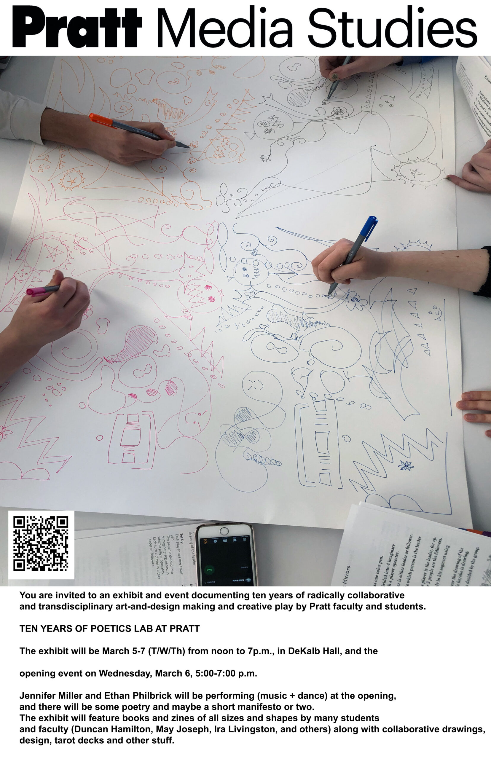 image of a group of people doodling on a single large sheet of paper.