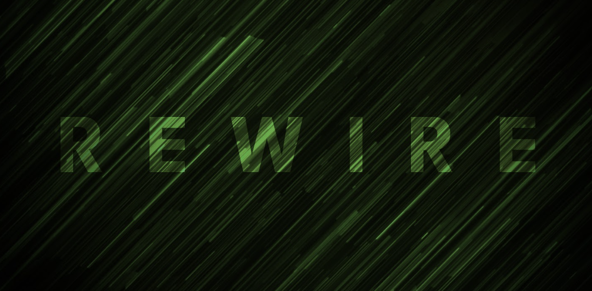 the word Rewire in green on a black background
