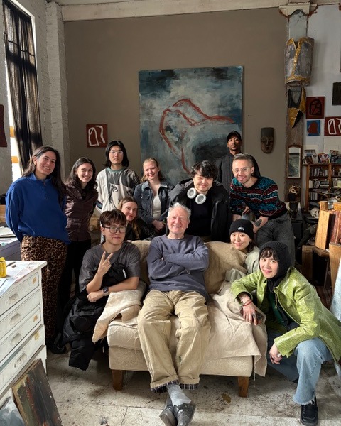 Professor Lisa A. Banner and her graduate student class, Creating Exhibitions HAD 635, Spring 2025 visited the Artist Studio, 25 February 2025, with Lex Braes (Pratt Faculty)

Pictured from left to right:, three rows:
Back row: Shir Sudri, Allie Schwam, Jianing Cui, Emily Kokotajlo, Heechan Lee, Rob HIll, Tony Griego
Middle: Elza Lambergs
Front: Tong (Bill) Wu, Artist Lex Braes, Yerang Moon, K Rawald

Photo credit: Lisa A. Banner, 2025.