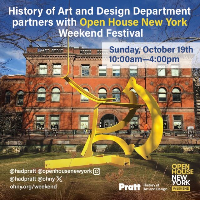 Pratt will again join with other partners throughout the five boroughs to be part of Open House New York (OHNY). OHNY is a unique opportunity to share our campus and welcome fellow New Yorkers to Pratt. It promotes broad, unparalleled access to the city—to the places, people, projects, systems, and ideas that define New York and its future. Through their year-round programming, including the annual OHNY Weekend festival, OHNY offers a citywide platform for education, exploration, and engagement about the connections between quality of place and quality of life for all New Yorkers.

Launched in 2003, Open House New York Weekend is an annual festival that opens hundreds of noteworthy or significant places across the five boroughs to foster discovery and delight for New Yorkers and visitors alike.

Participants are invited to the Pratt campus to take a self-guided tour of the sculpture garden or participate in an HAD facilitated guided campus tour (reservations required). The tour will provide access to spaces not usually open to non-Pratt community members. #OHNYwknd

Follow our social media @hadpratt and @openhousenewyork on Instagram or @hadpratt and @ohny on Twitter to learn more. Also learn more at ohny.org/weekend.

#OHNYwknd #ohny #nyc #historyofart ##OHNYwknd #ohny #nyc #historyofart ##historyofdesignhistoryofdesign
